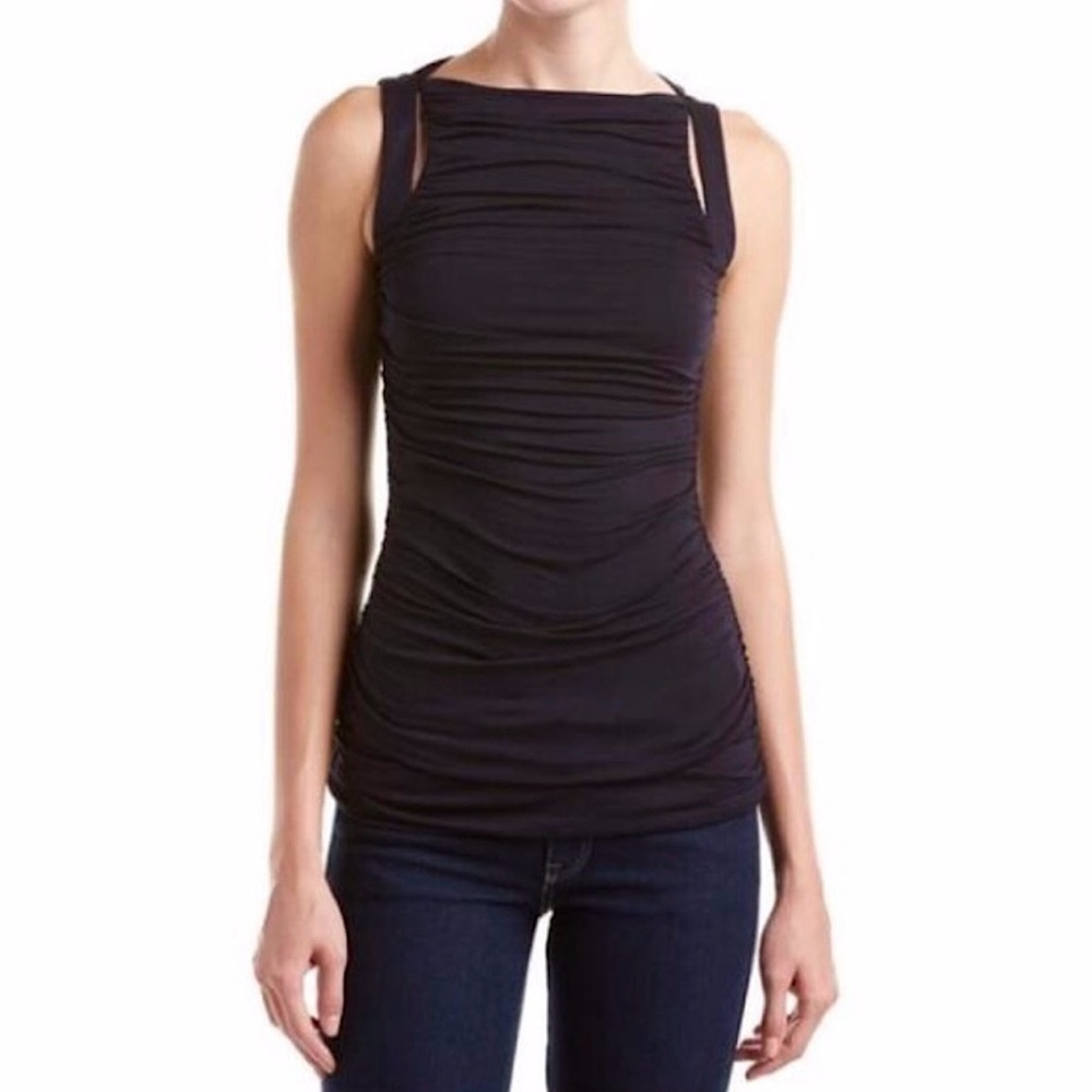 NWT Bailey 44 Ruched Sleeveless Boatneck Cutout Parvati Top Navy Blue Size‎ XS